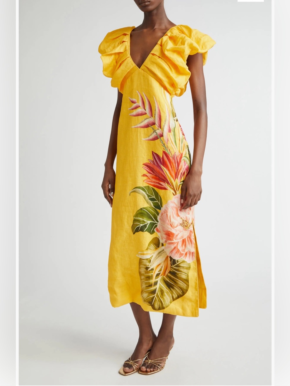 FARM RIO Spring Awakening Placed Floral Linen Dress
